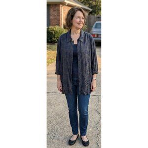 VTG David Rose Navy Gold Paisley Blouse Plus Size 26/28 Shoulder Pads Tunic